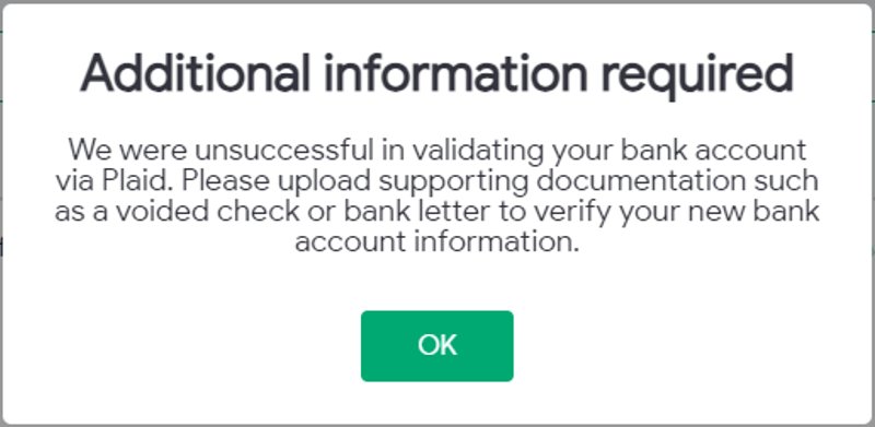 Manual bank verification document upload
