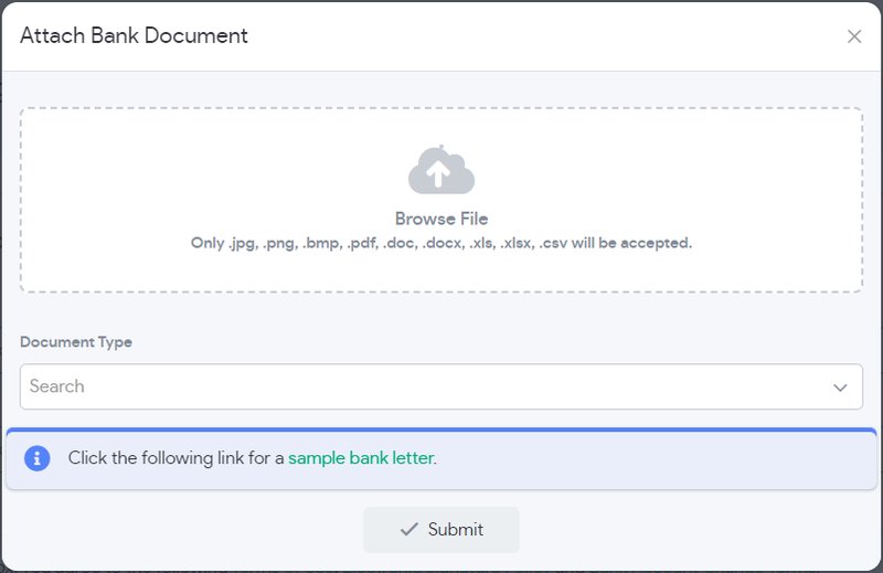 Manual bank verification document upload