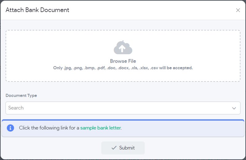 Manual bank verification document upload