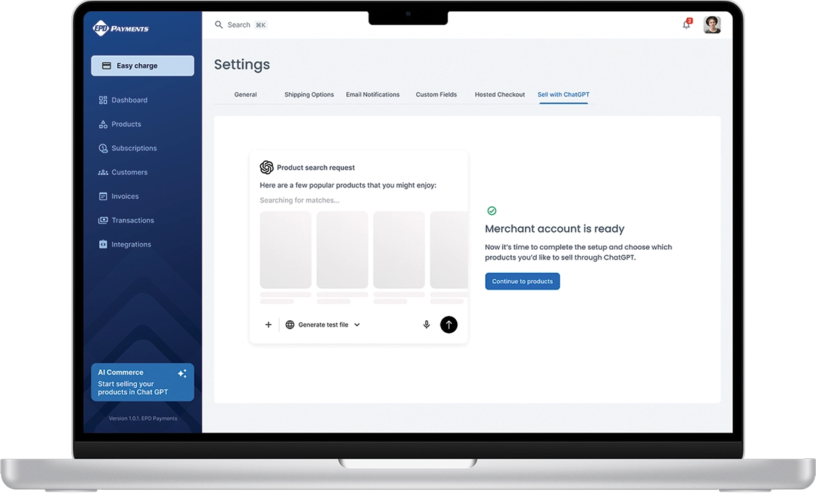 EPD Payments product catalog view