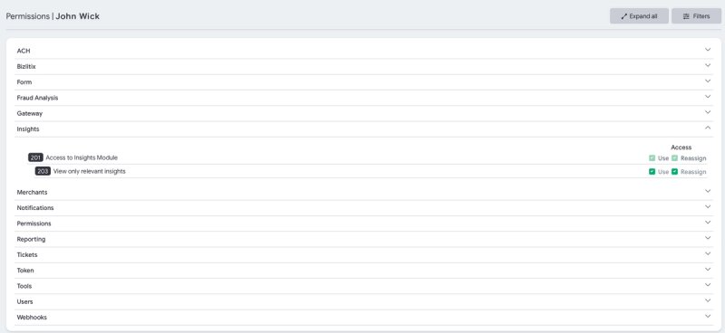 User permissions settings