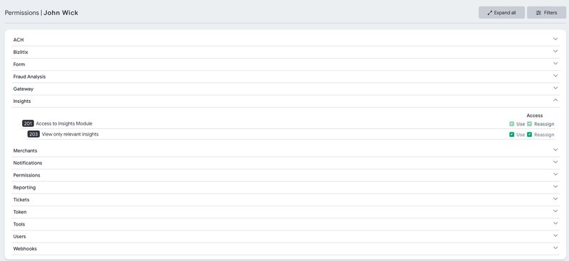 User permissions settings