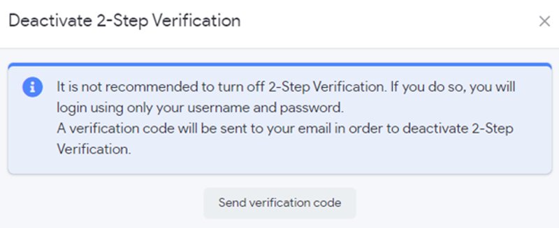 Disabling 2FA from the Security page