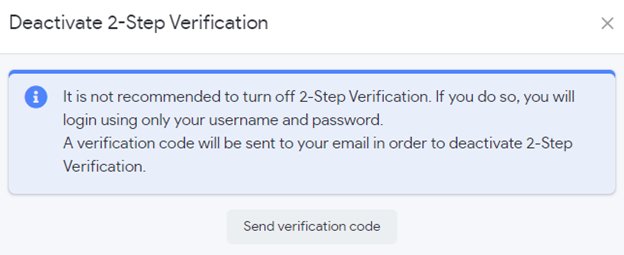 Disabling 2FA from the Security page