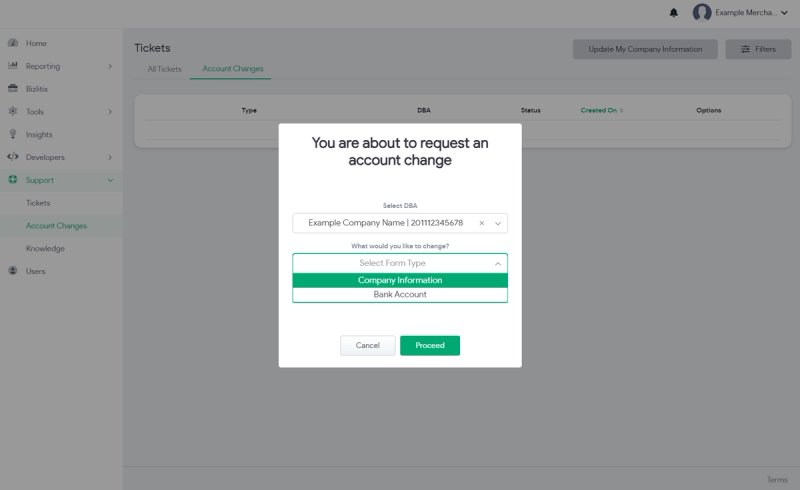 Submitting an account change request