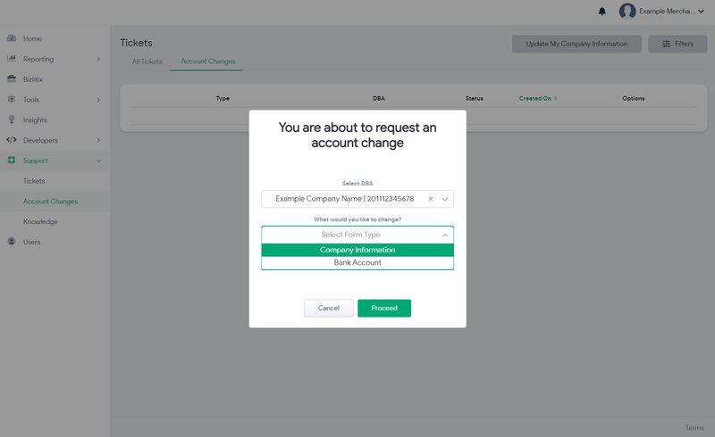 Submitting an account change request