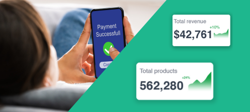 Aspire Merchant Services payment dashboard — Payment Successful, total revenue and total products
