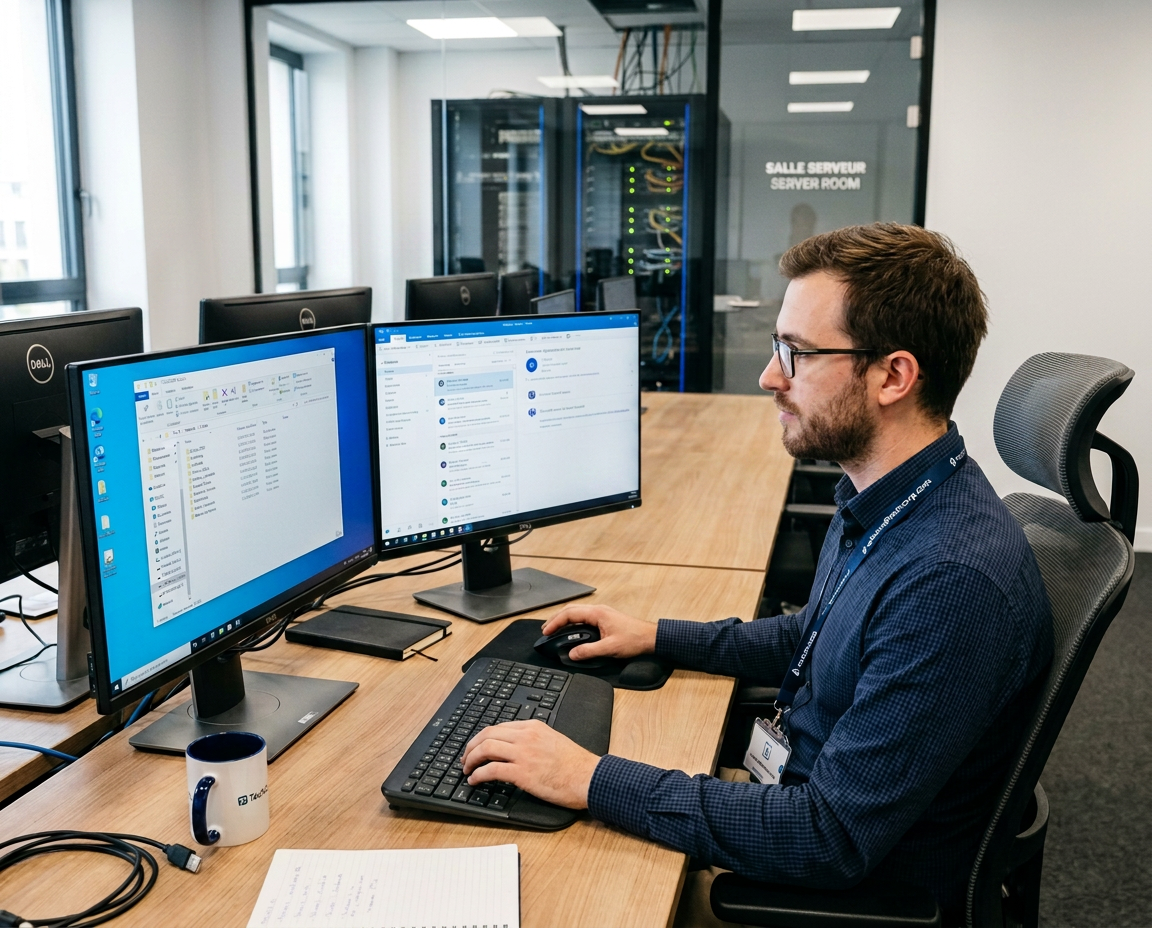 Employé accédant à ses dossiers de fichiers sur son PC