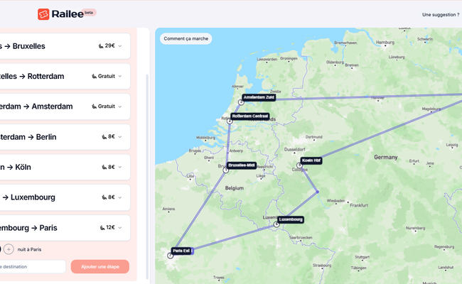 Trajet de Bruxelles à Luxembourg avec plusieurs étapes