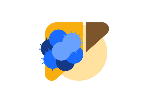Un amas de cellules bleues sur un foie divisé en deux jaune et brun avec un cercle jaune en arrière-plan.