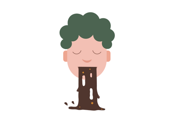 Vomi noir ou brun – Personne aux cheveux verts courts vomissant du vomi brun.