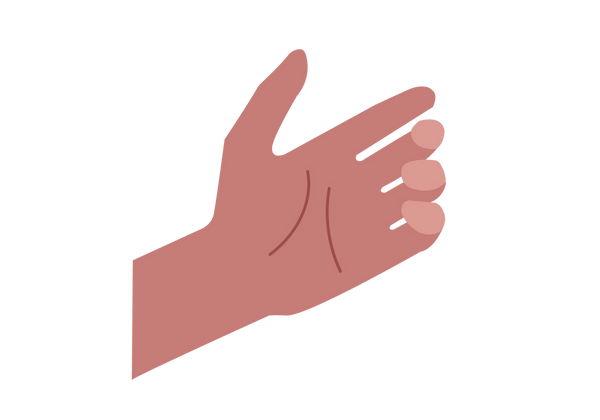 Hand with bent, relaxed fingers.