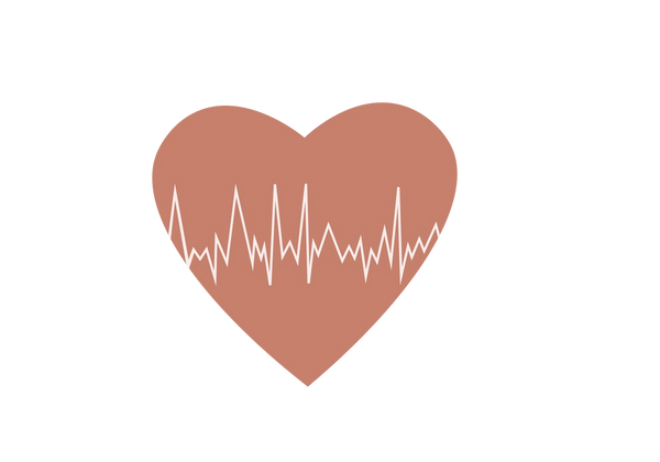Un cœur rouge traversé par une ligne de battement de coeur ECG.