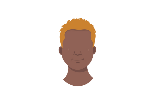 Une illustration de la tête et du visage d’un homme. Ses joues et son menton sont gonflés. Il a les cheveux courts et roux clair.
