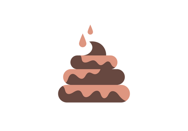 A brown pile of poop with reddish-pink drips.