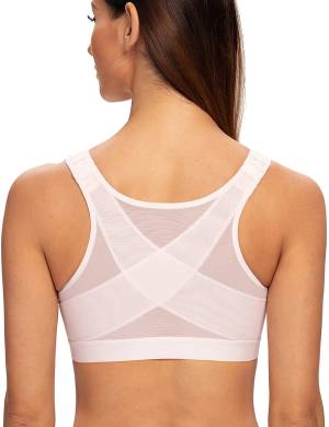 Women Post Surgery Front Fastening Sports Bra With Wide Back  Support-white-csn
