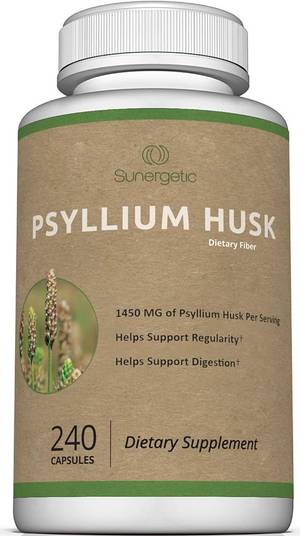 Sunergetic Premium Psyllium Husk Fiber Supplement 1450mg, 240 Capsules