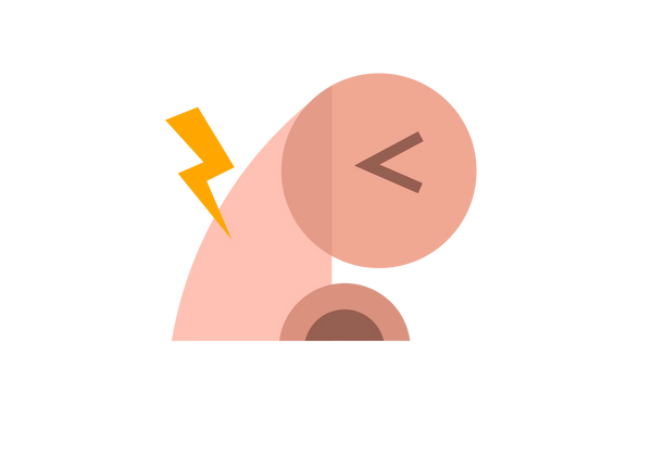 An illustration of a nose from the side. The eye is squeezed shut in pain. A yellow lightning bolt emanates from the nose bridge.