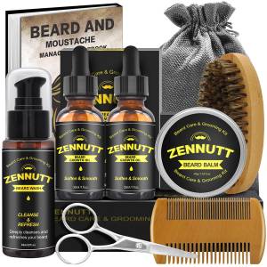 Viking Revolution Beard Care Kit for Men - Sandalwood - Ultimate Beard Grooming Kit Includes 100% Boar Beard Brush, Wood Beard Comb, Beard Balm, Beard