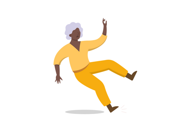 An older woman tripping and falling.