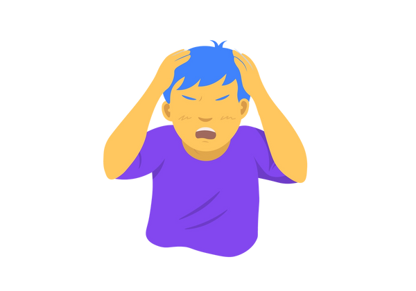 An illustration of a distressed person with their hands on their head and their face scrunched up.