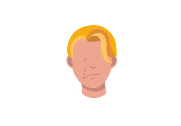 Eine Illustration des Gesichts eines Mannes, der auf seiner rechten Seite herabhängt. Er hat kurze blonde Haare.