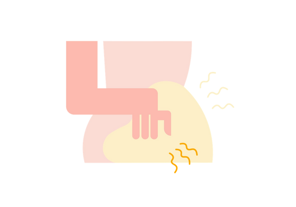 Mão coçando uma coceira abdominal