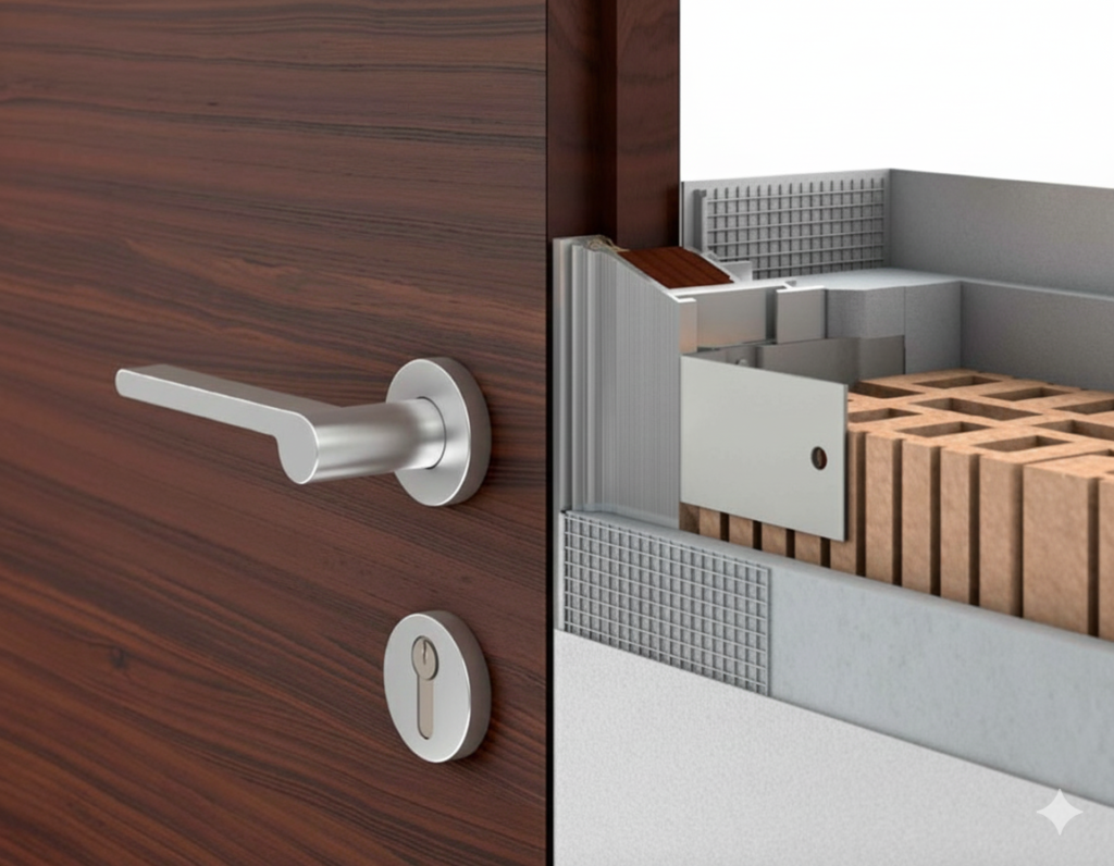 Door with lock in wall