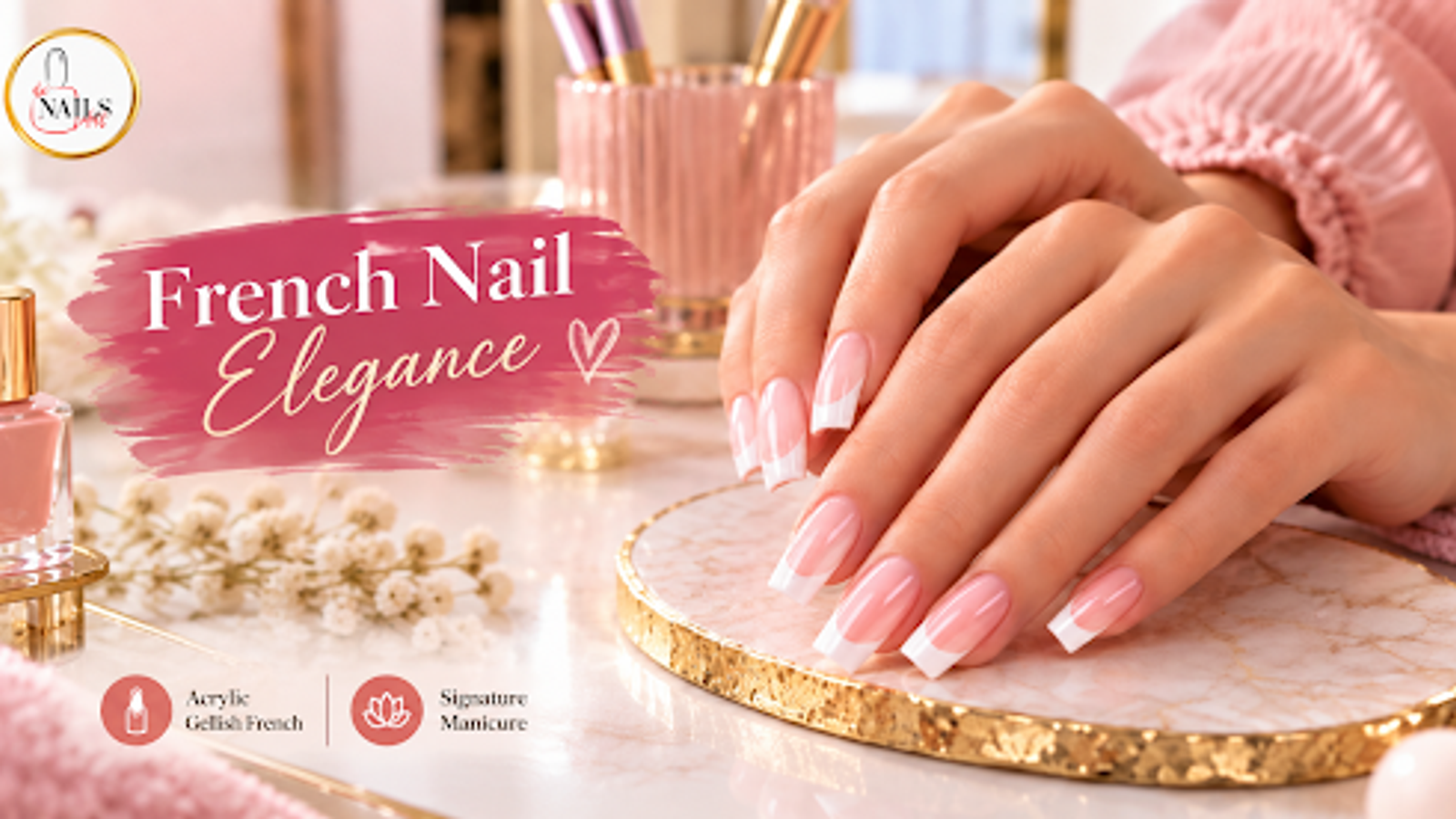Acrylic Gellish French nail extension set by De Nails Art in Gulberg Lahore