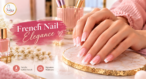 Acrylic Gellish French nail extension set by De Nails Art in Gulberg Lahore