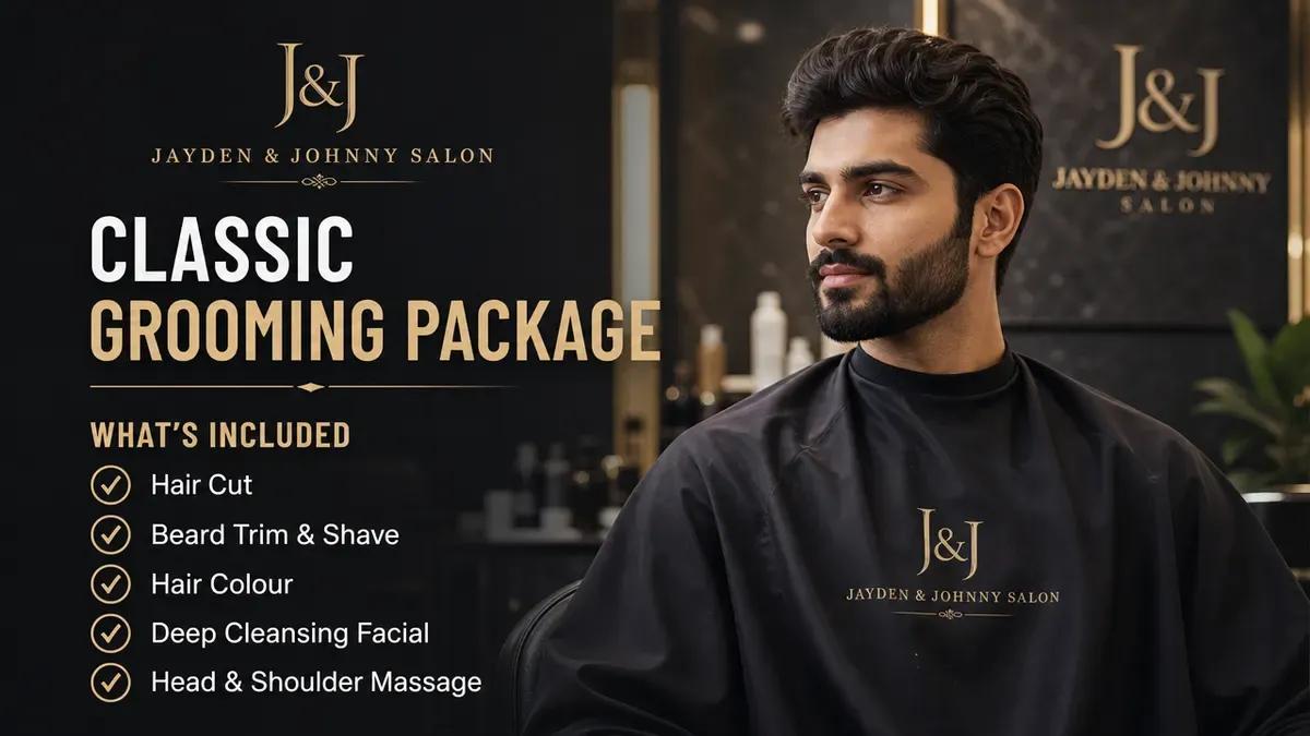 Five-service men's grooming package with hair colour and facial at Jayden and Johnny Salon, Gulberg III, Lahore