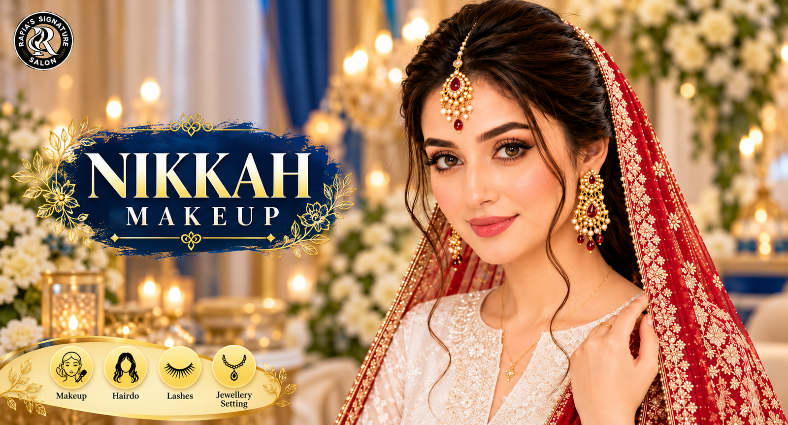 Bridal Nikkah makeover and lashes application at Rafia's Signature Salon in Lahore