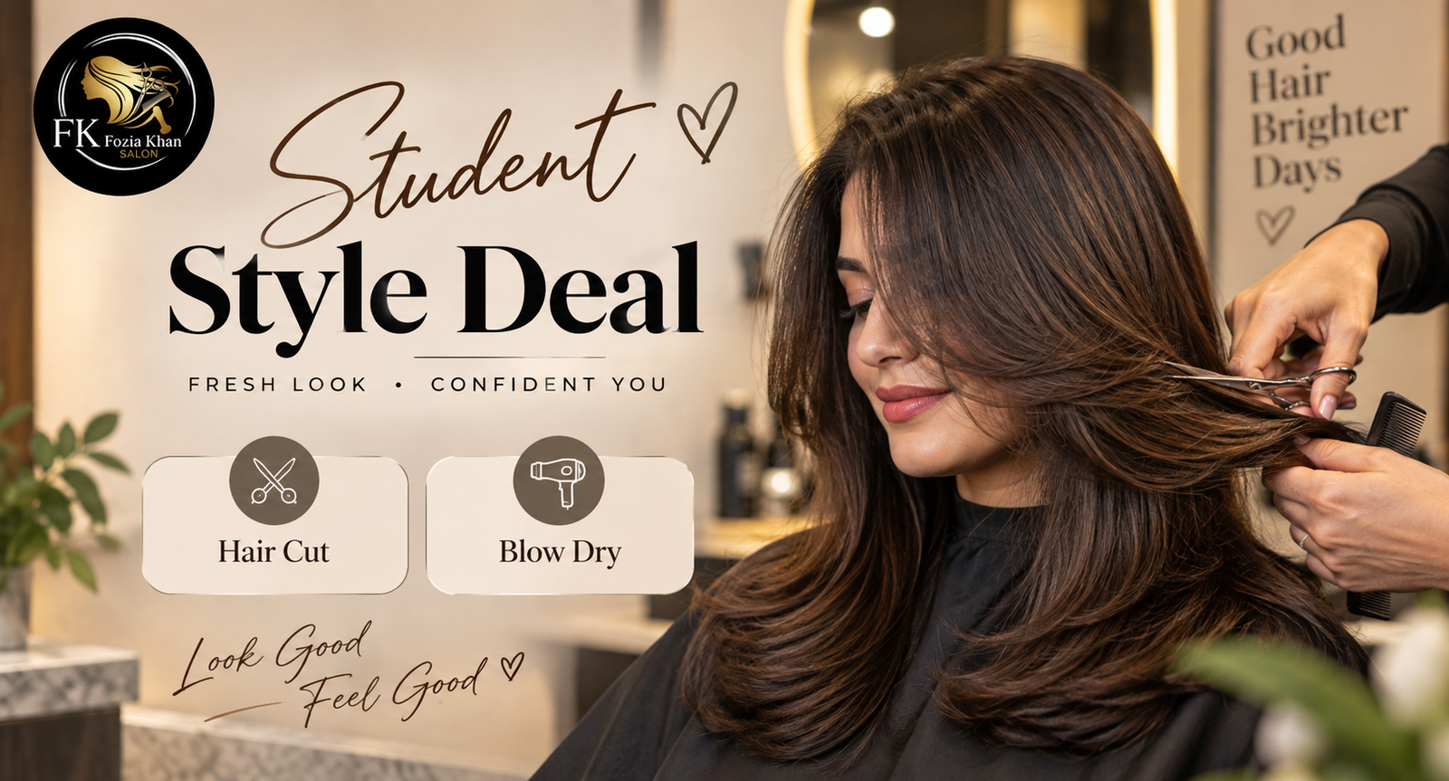 Hair styling tools and salon mirrors at Fozia Khan Salon