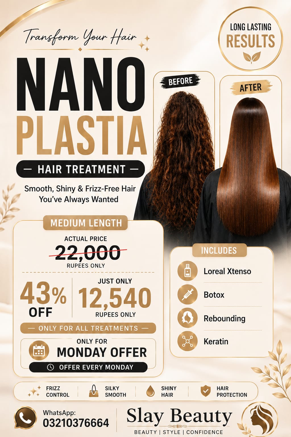 Frizz-free smooth hair after a Nano Plastia treatment at a Lahore salon