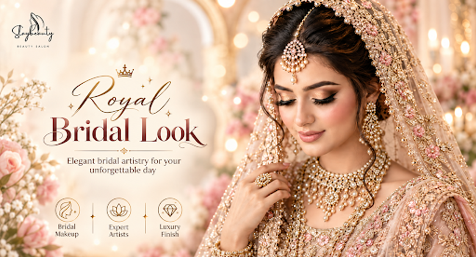 Royal bridal look and styled hair at Slay Beauty Salon DHA Phase 4