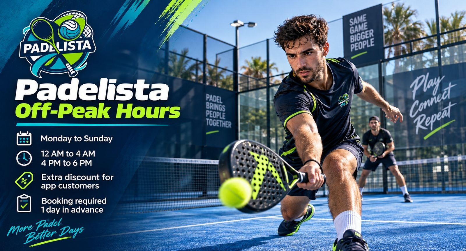 Enclosed glass padel court with net and green court surface at Padelista in Lahore