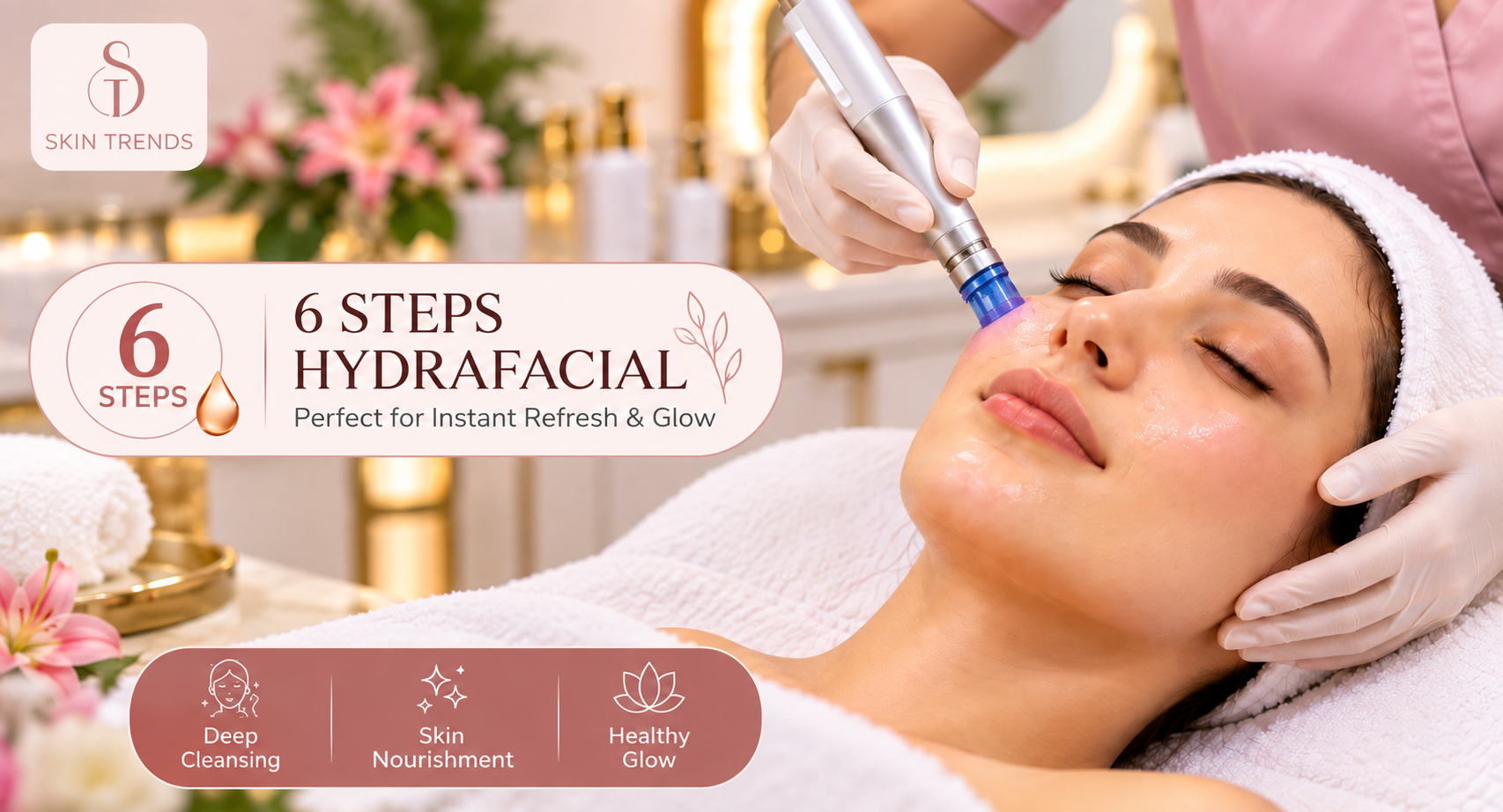 6 Steps Hydrafacial treatment session at The Skin Trends in Lahore