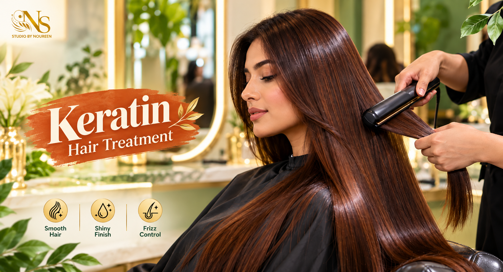 Keratin hair treatment and smoothing session at NS Studio By Noureen in Lahore