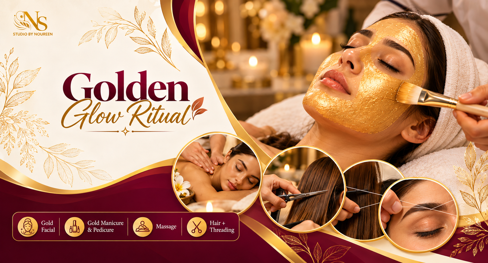 Golden glow facial and manicure treatment setup at Ns Studio By Noureen in Lahore