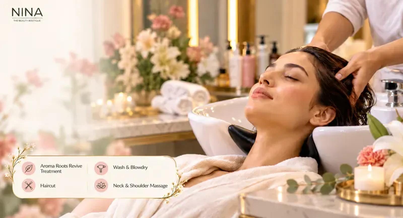Aroma Roots Revive hair treatment styling at NINA The Beauty Boutique in DHA Phase 3