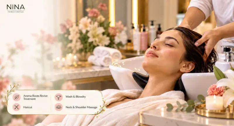Aroma Roots Revive hair treatment styling at NINA The Beauty Boutique in DHA Phase 3
