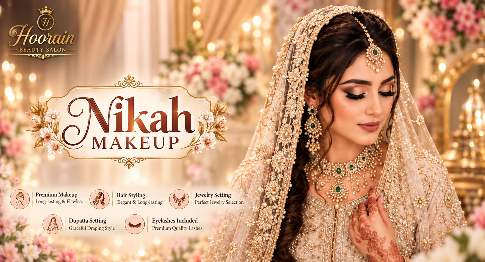 Soft bridal Nikah makeup look by Hoorain Beauty Salon in DHA Phase 2 Lahore