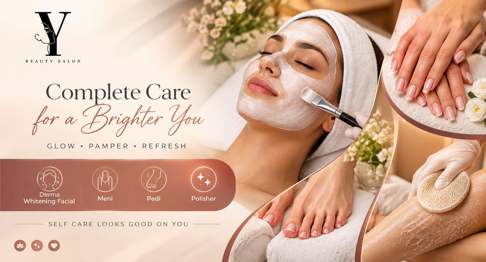 Derma whitening facial and manicure pedicure treatment at Salon Y in Lahore