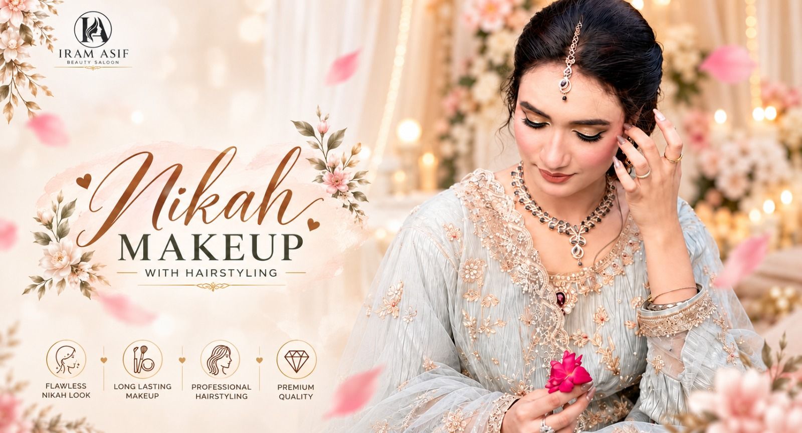 Professional Nikkah bridal makeup at Iram Asif's Beauty Salon in DHA Phase 6 Lahore