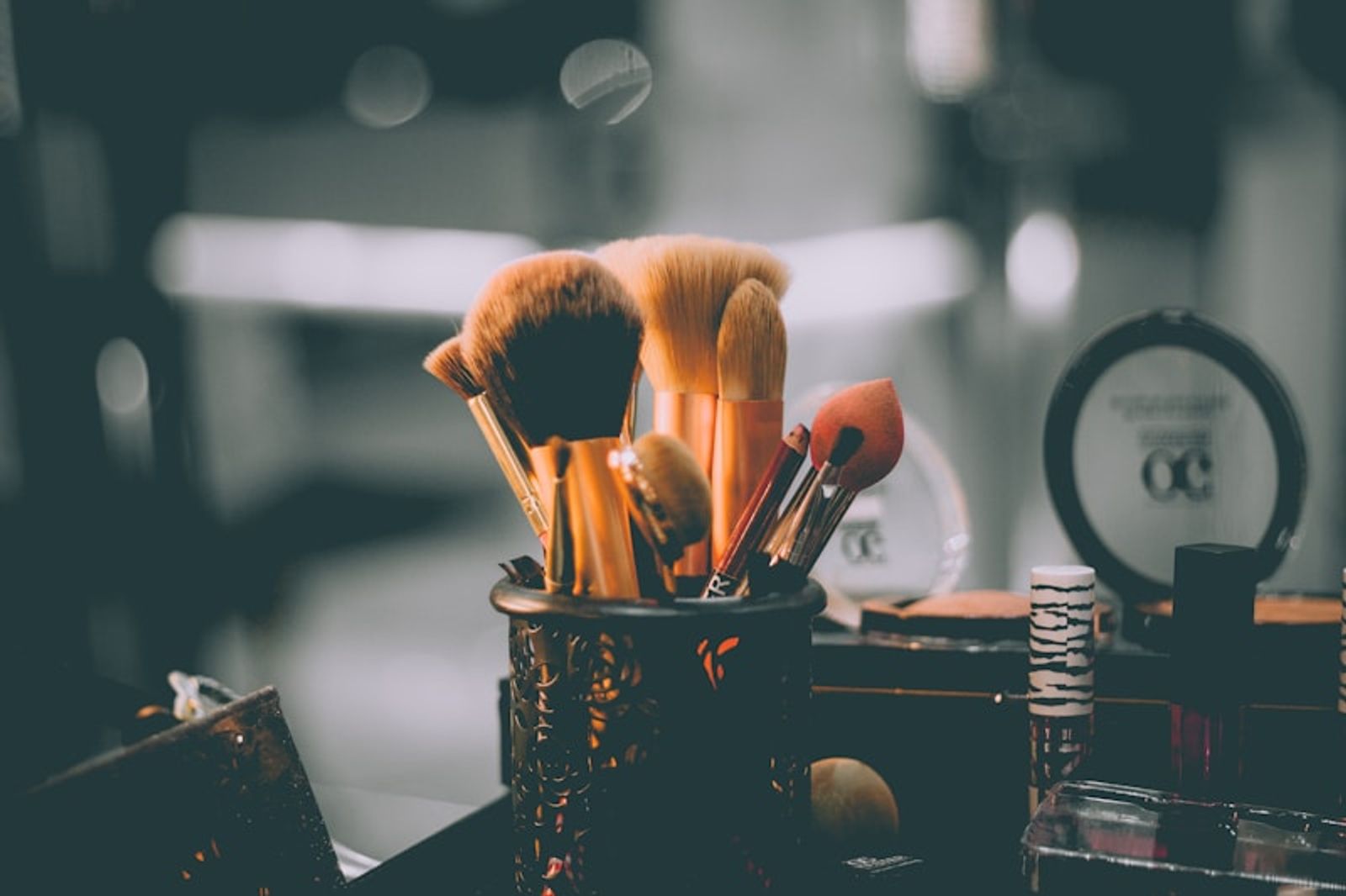 Aesthetic salon products arranged for brow lamination and eyelash maintenance