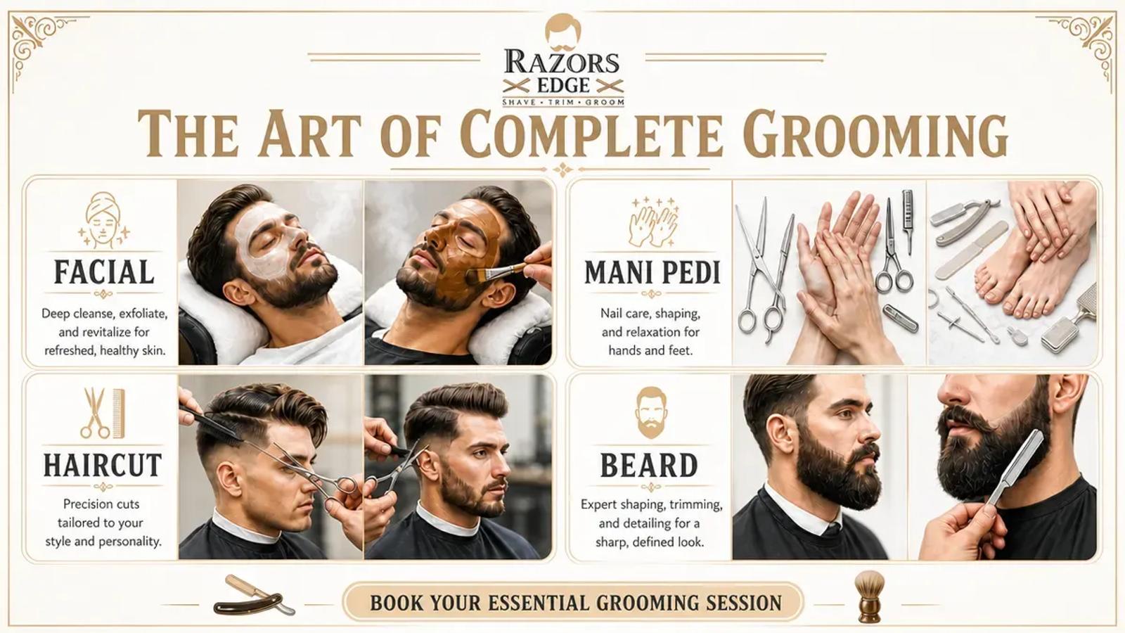 Razors Hair Saloon Complete Grooming Bundle in DHA Lahore covering facial, manicure, pedicure, haircut and beard grooming