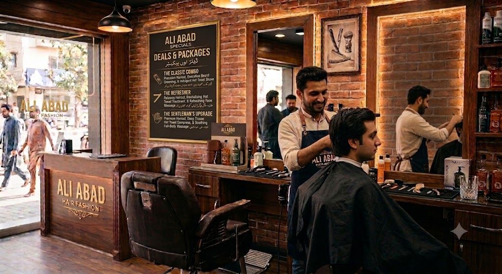 Men's haircut, beard shaping and head massage combo at Ali Abad Hair Fashion, DHA Phase 1 Lahore