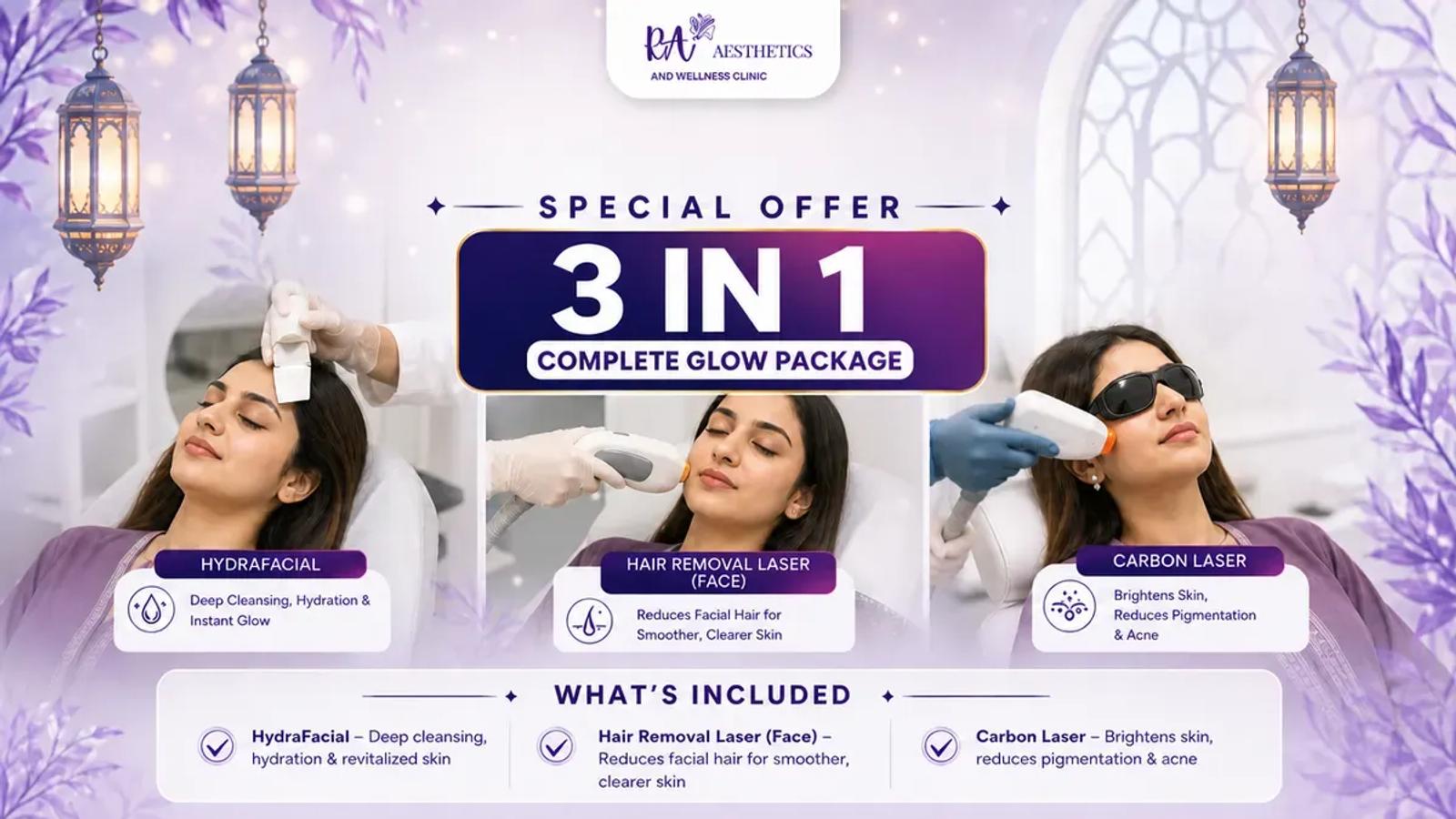 Glow facial treatment included in a Lahore beauty package deal