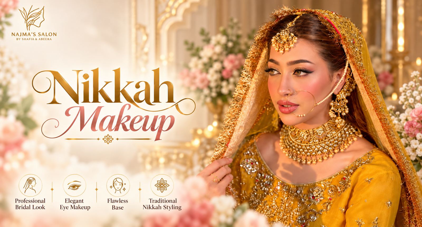 Nikkah bridal look and eye makeup at Najma's Salon in DHA Phase 5 Lahore