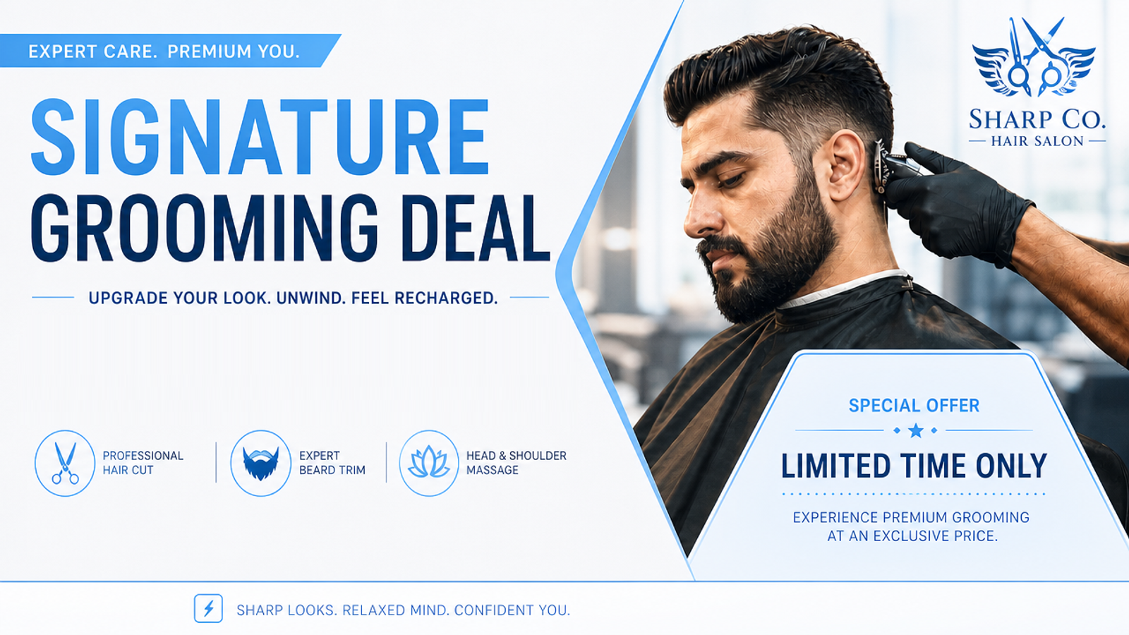 Senior-barber haircut, beard trim and relaxation massage at Sharp Co. Hair Saloon, DHA Phase 1 Lahore